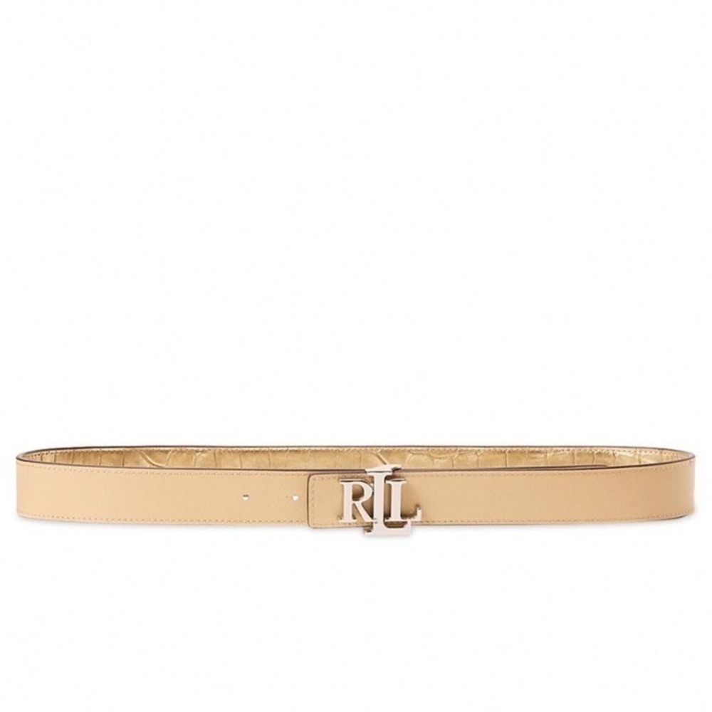 Lauren Ralph Lauren Reversible Metallic Croc Embossed Leather LRL Logo Belt XL